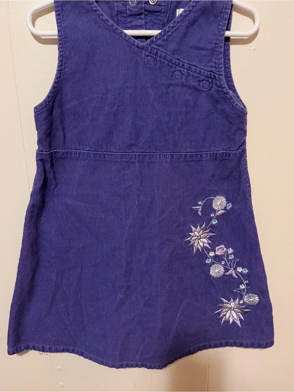 Vintage Toddler Girls Purple Corduroy Embroidered Jumper Dress 3T 4T